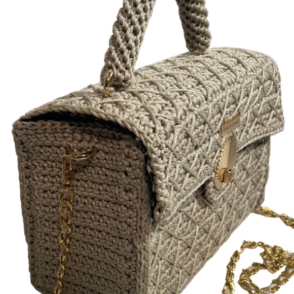 Beige Woven Clutch Cross-Body Handbag for Women - Picture 2 of 3